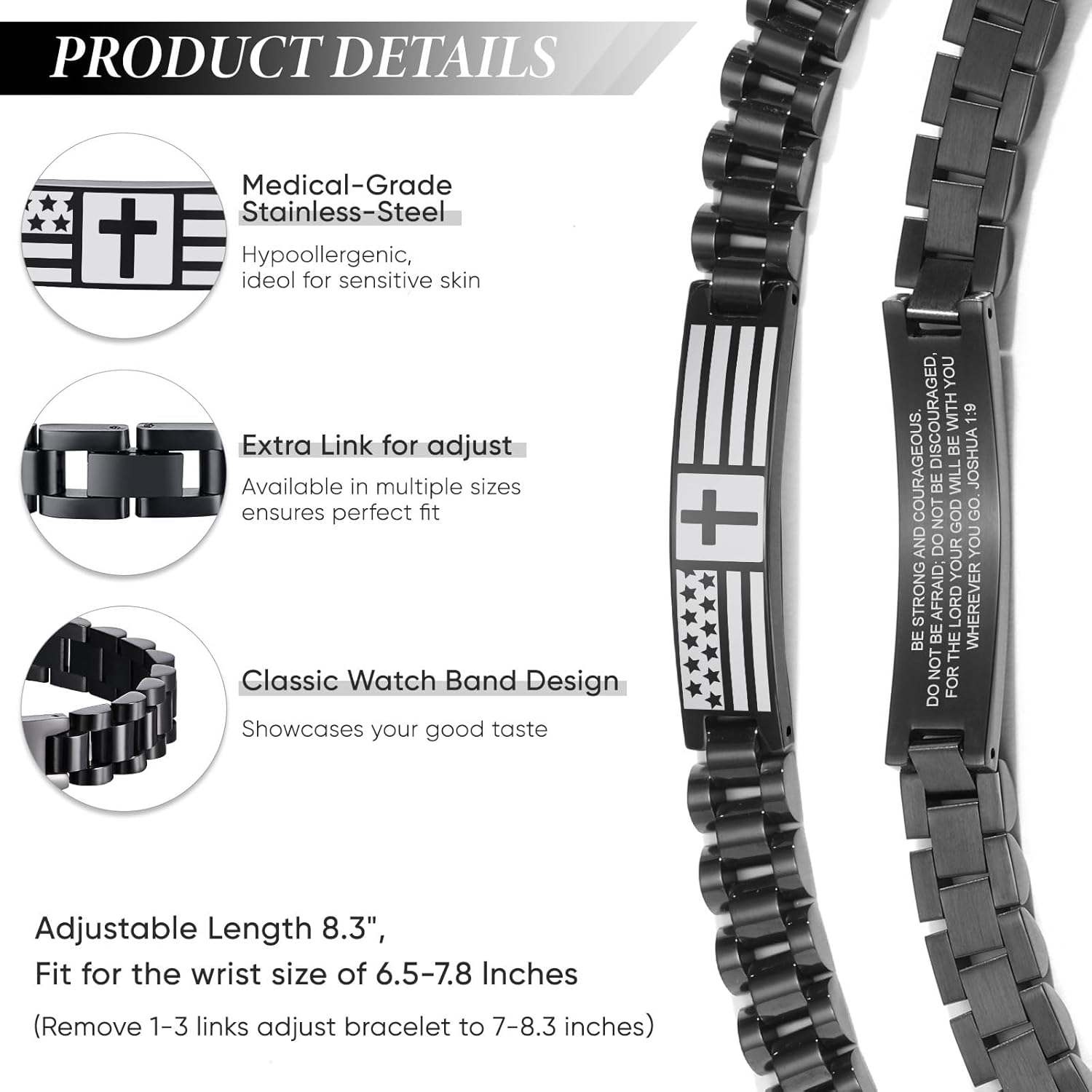 VNOX Personalized Religious Jewelry-Engraved Inspirational Christian Faith Bible Verse Quote Wristbands Elegant Link Bracelet Encouragement Gift,Cassic Watch Band Strap Design - Image 5