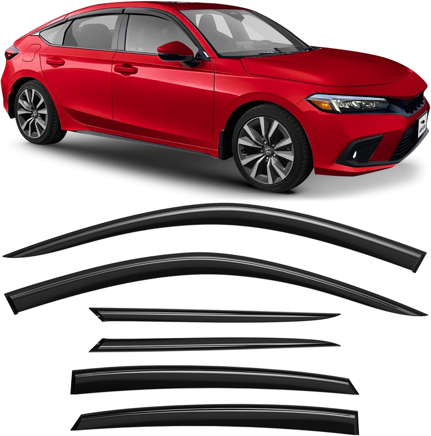 Voron Glass Tape-on Extra Durable Rain Guards for Honda Civic 2022-2026 Hatchback, Window Deflectors, Vent Window Visors, 6 Pieces - 100502
