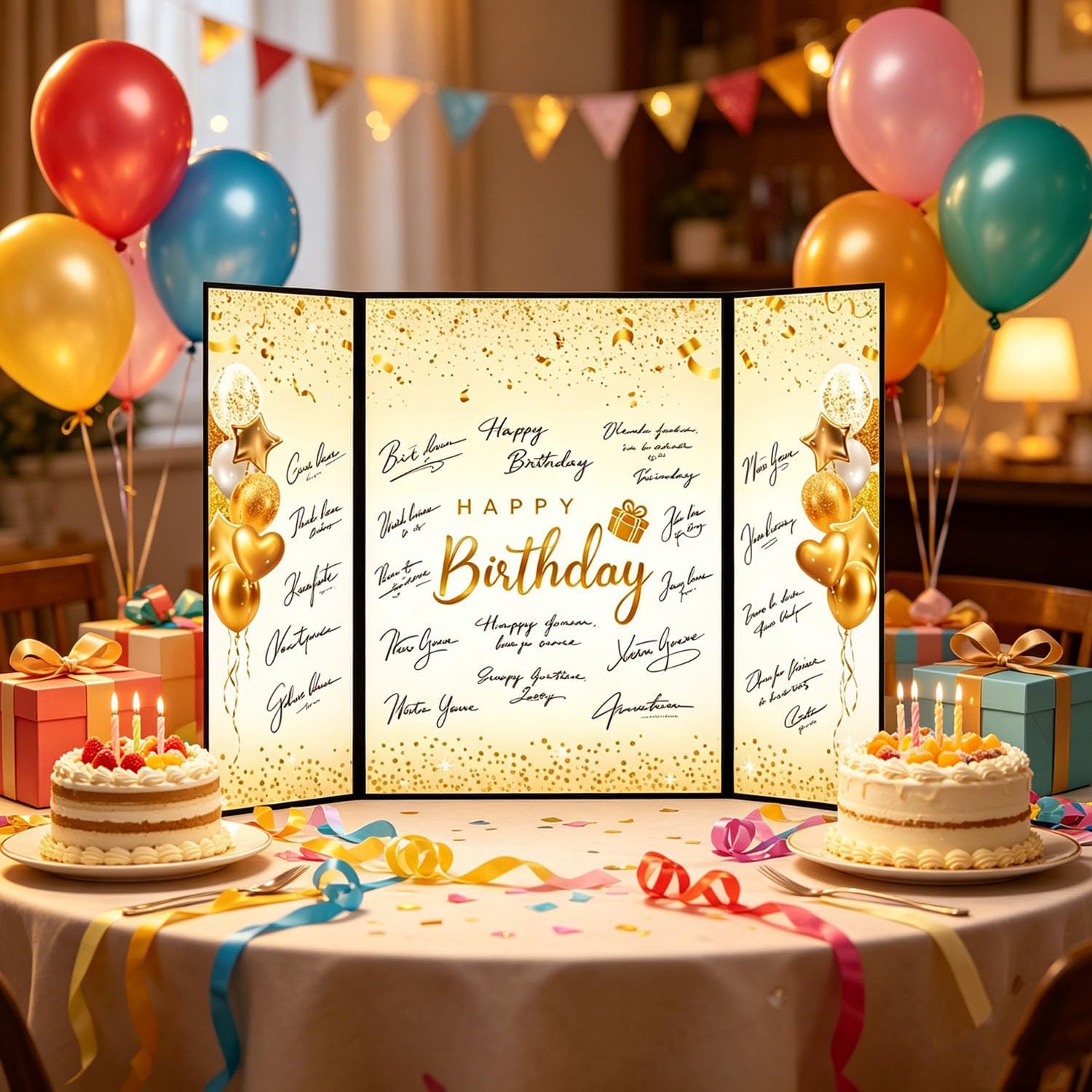 Black & Gold Foil Jumbo Birthday Guest Book Alternative, Happy Birthday Signature Book for Women, Men, Girls & Boys, Birthday Party Decoration and Memory Keepsake Gift