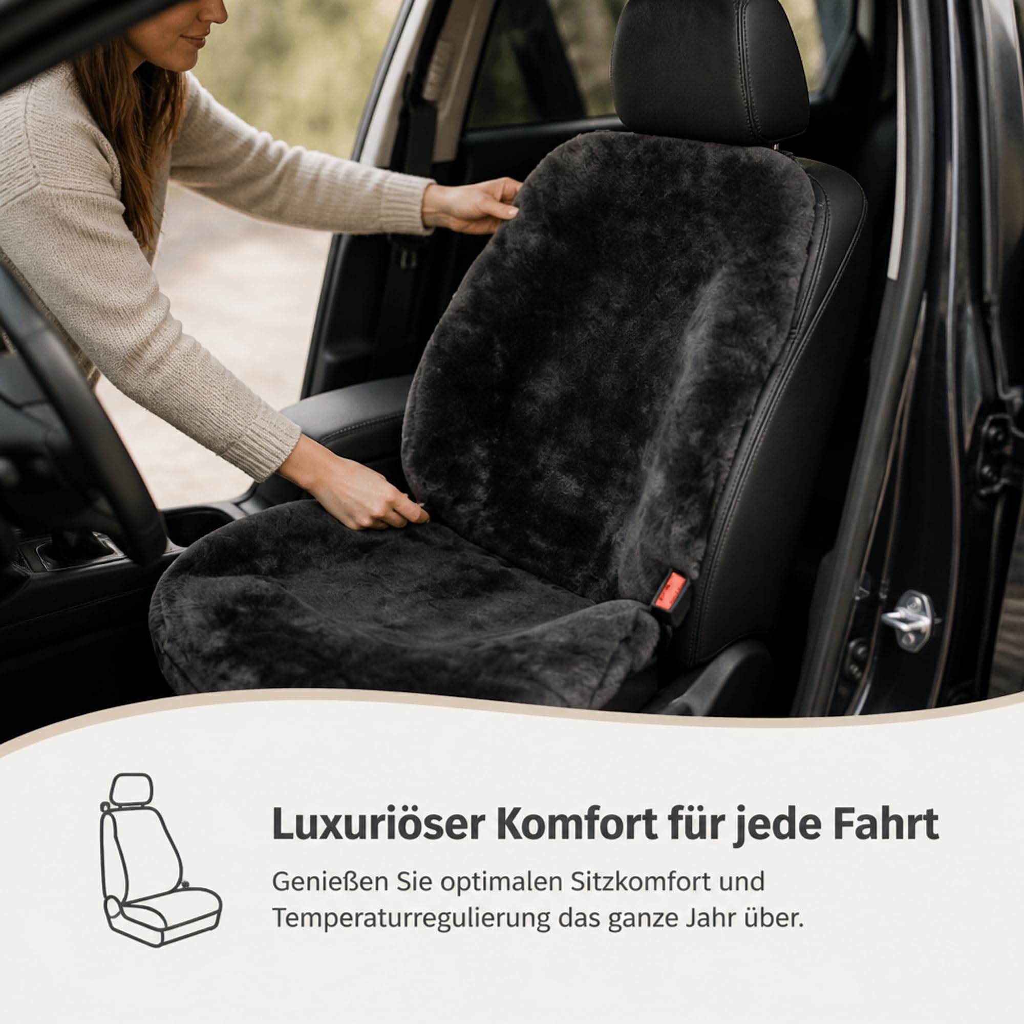 Felle Autositzbezug/Autofell Premium aus hochwertigem Lammfell – 2 Stück – Universelle Passform – Geeignet für alle Jahreszeiten – Einfache Montage – Lange Haltbarkeit (Schiefer)