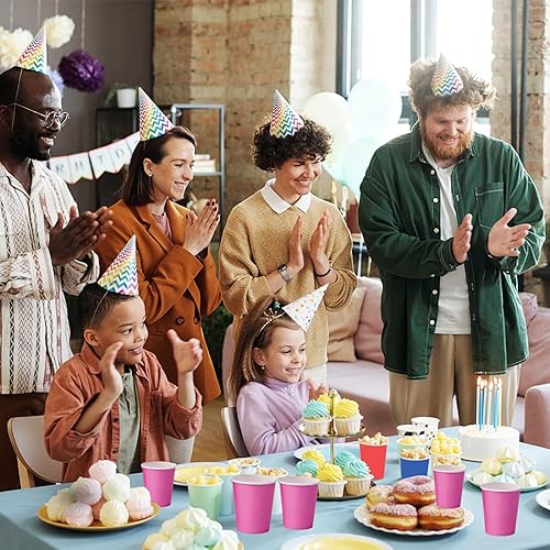 Miniatura 3 de Vasos de papel desechables, 60 vasos de papel rosa para bricolaje, boda, fiesta, picnic, barbacoa, viajes y eventos, 8 onzas (rosa)