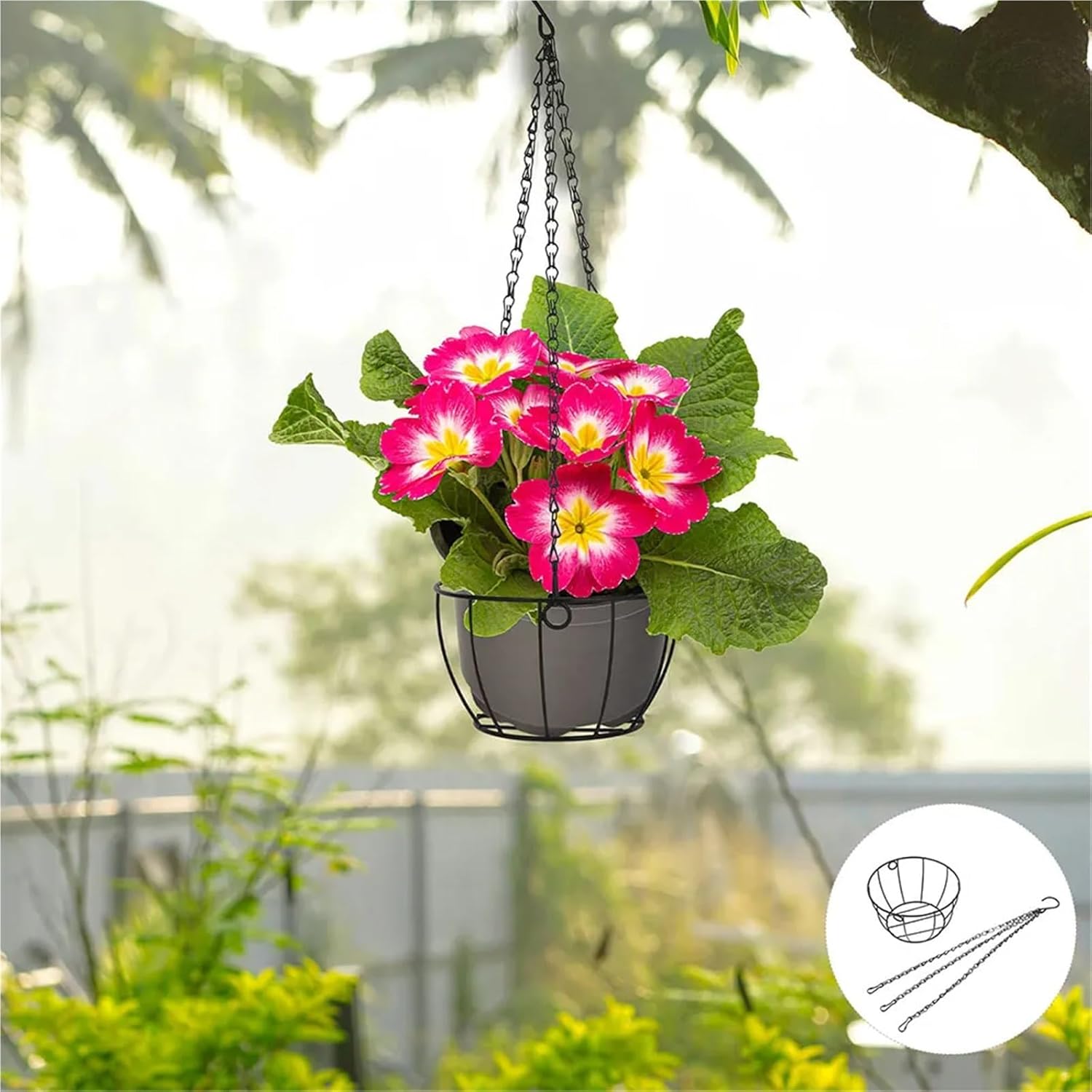 2 pcs Metal Hanging Planter Basket Round Wire Plant Holder with Chain for Indoor Outdoor Garden Balcony Porch Flower Pots Hanger for Planters