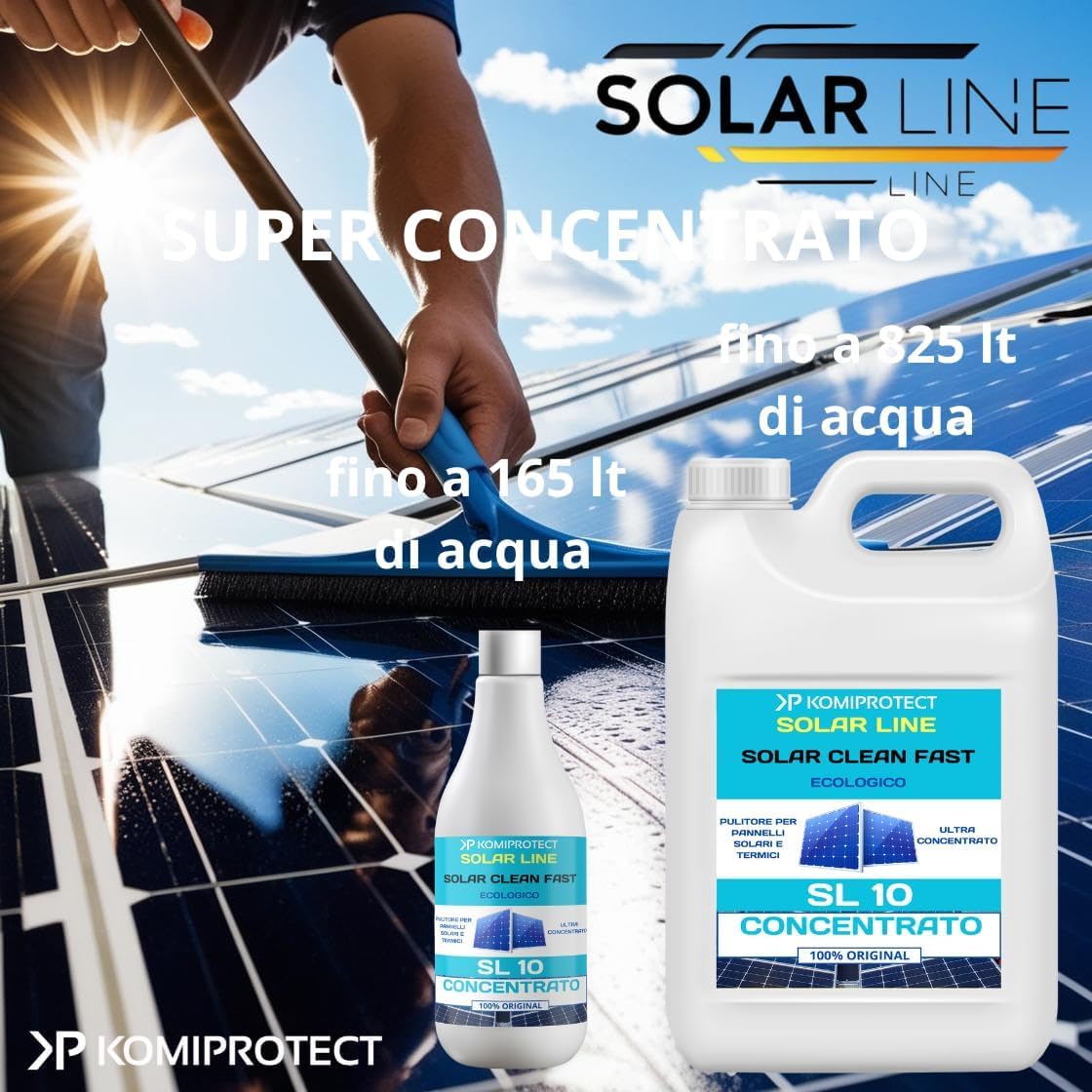 Komiprotect® SL10 Solar clean fast Detergente per Pannelli solari Concentrato, Pulitore per Pannelli Fotovoltaici e Termici, Migliora la Resa Energetica (5 lt (1 confezione))