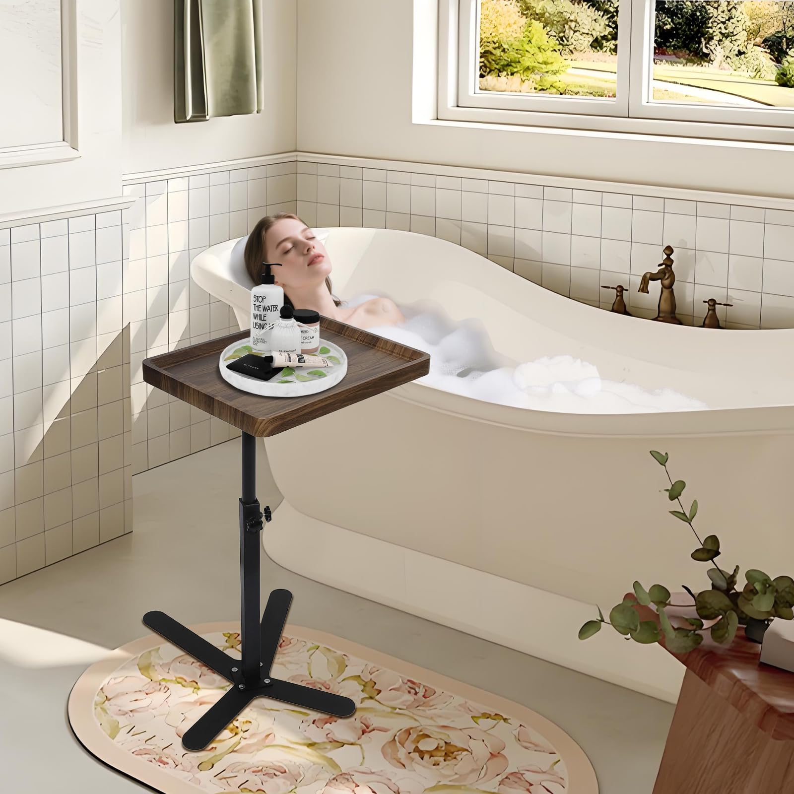 XUDREZ Tavolino regolabile a forma di C con piano girevole a 360°, tavolino per soggiorno, camera da letto, divano, vasca da bagno, comodino, infermieristica