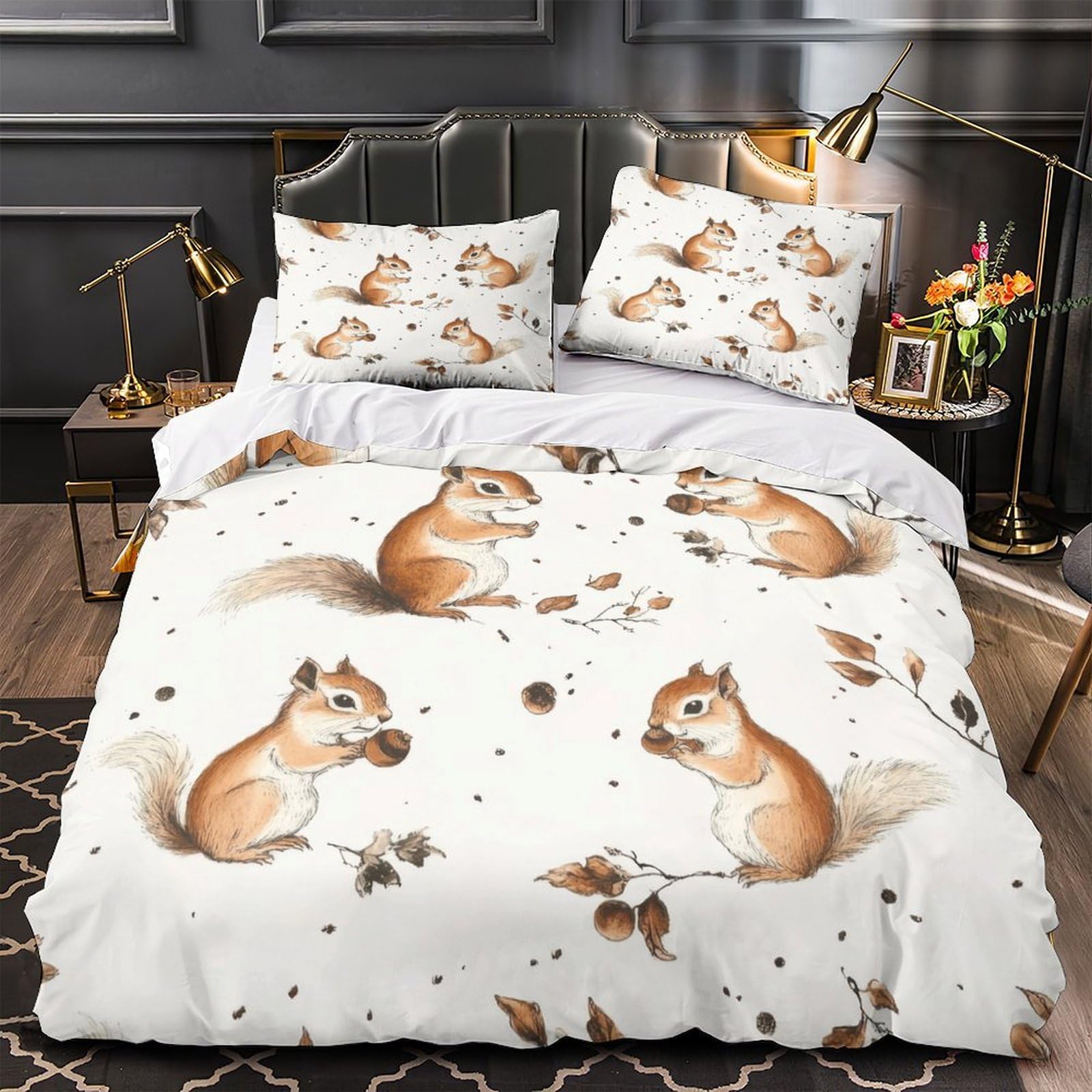 Parure de lit écureuil microfibre 135x200 pour enfant avec housse de couette