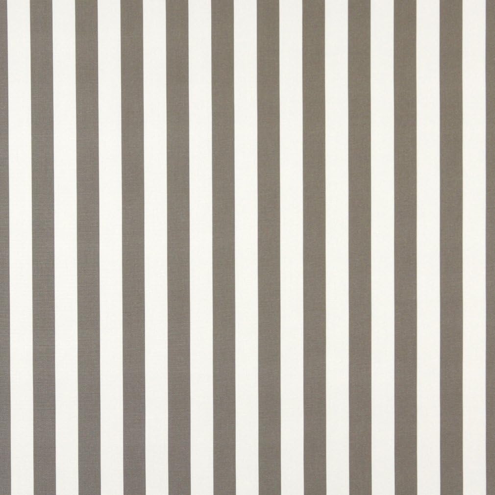 Grey Striped Indoor Outdoor Marine Upholstery Fabric by The Yard - SKU: Michelle Taupe