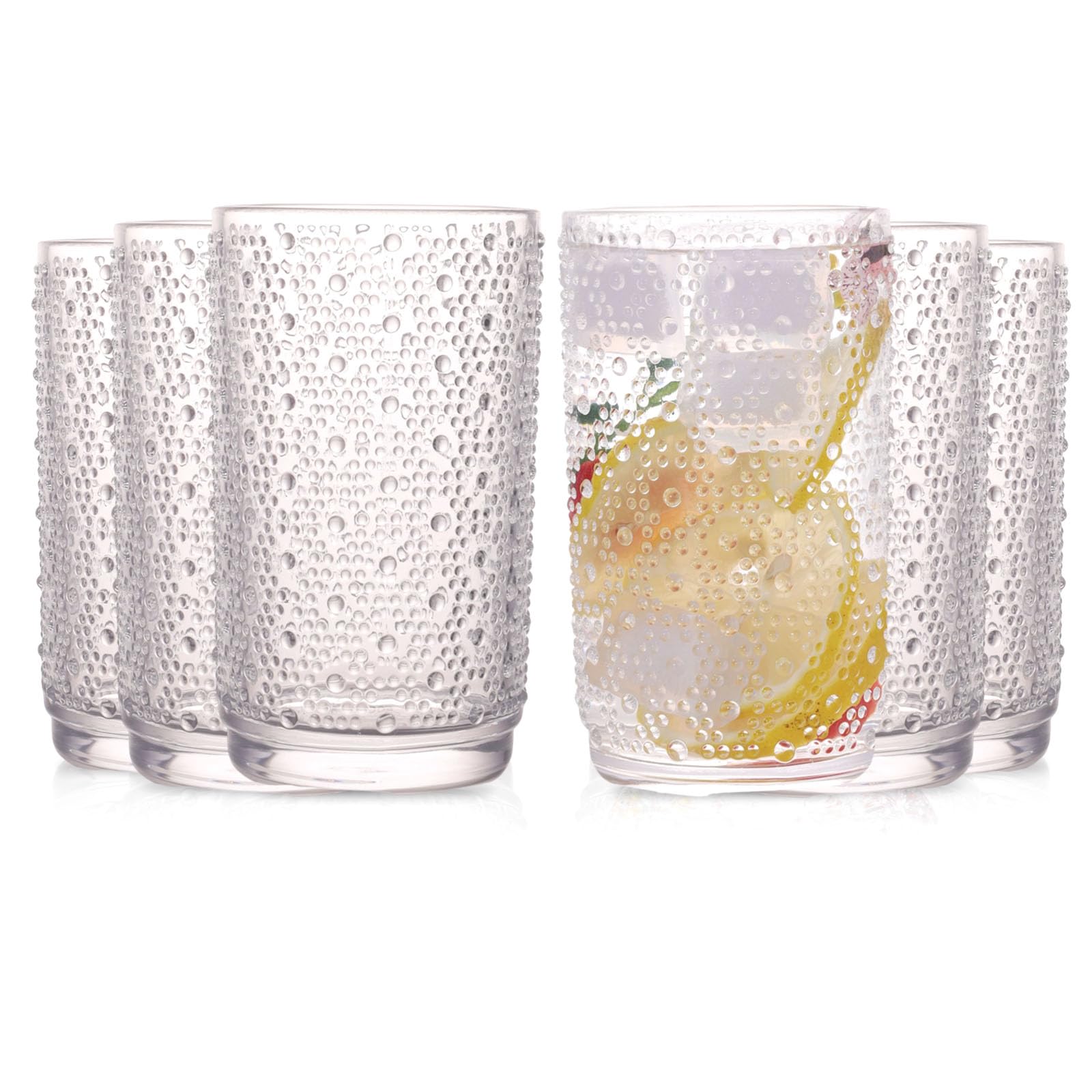 Juego de 6 vasos para beber Hobnail, transparentes de 14 onzas, vasos de vidrio vintage, con textura antigua para cerveza, agua, jugo, cóctel, café helado, regalo