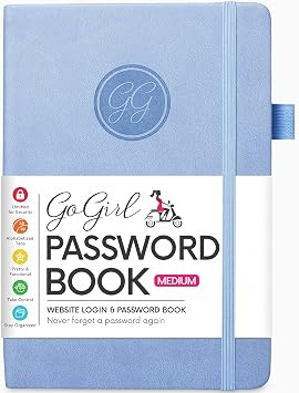 GoGirl Password Book with Alphabetical tabs Internet Address & Password Keeper Logbook for Password Organization, Journal Notebook for Saving Website Logins. Medium Size 5.3 x 7.7, Light Blue