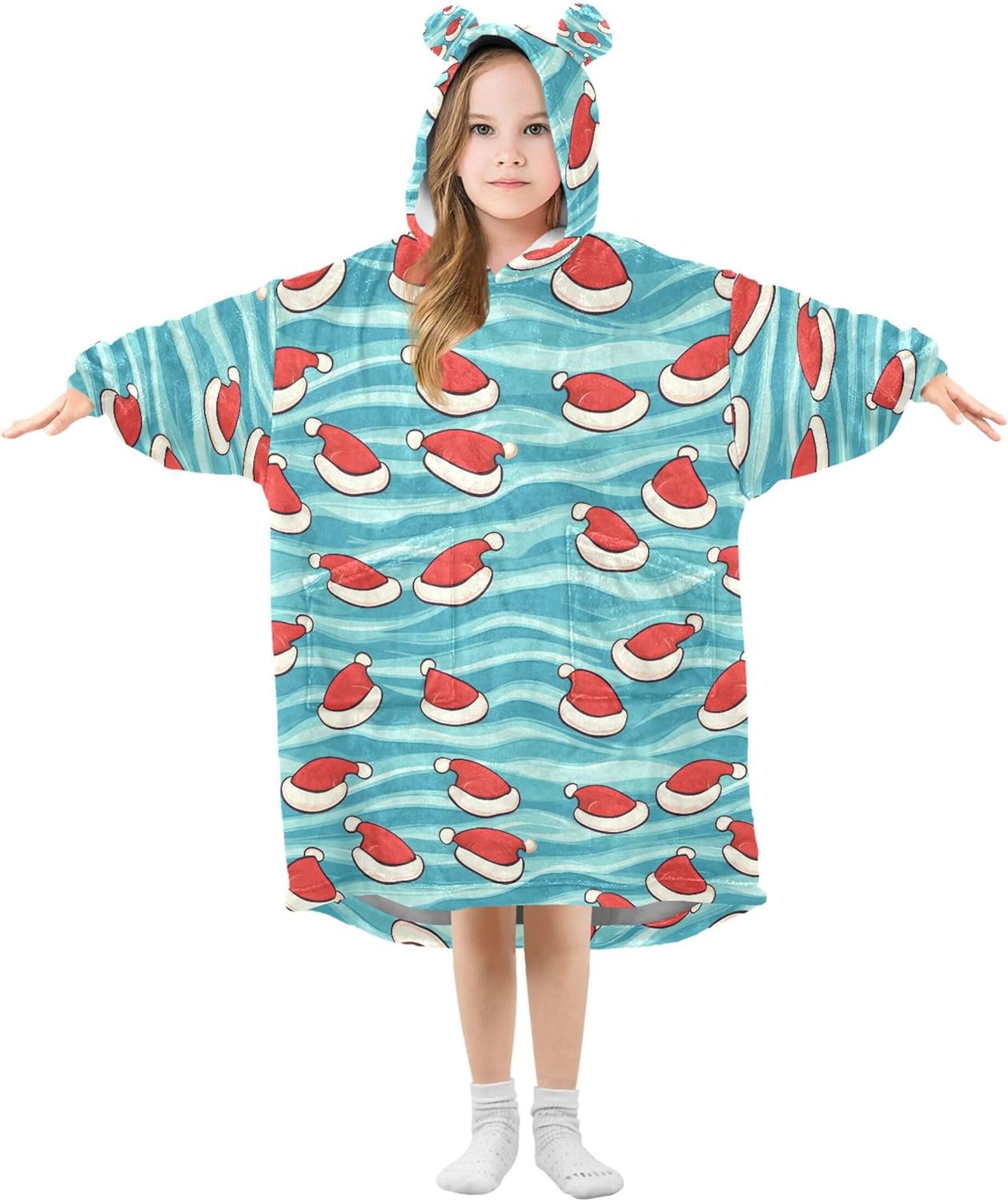 Christmas Xmas Christmas Hat Kids Wearable Blanket Hoodie and Sleeves for Toddlers, Cute Hoodies Girls B0403701