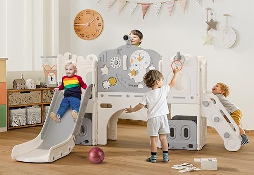 Miniatura 1 de BIERUM Tobogán infantil 12 en 1, tobogán para bebés con temática de astronauta para niños pequeños de 1 a 3 años, con diseño de astronauta, luna,