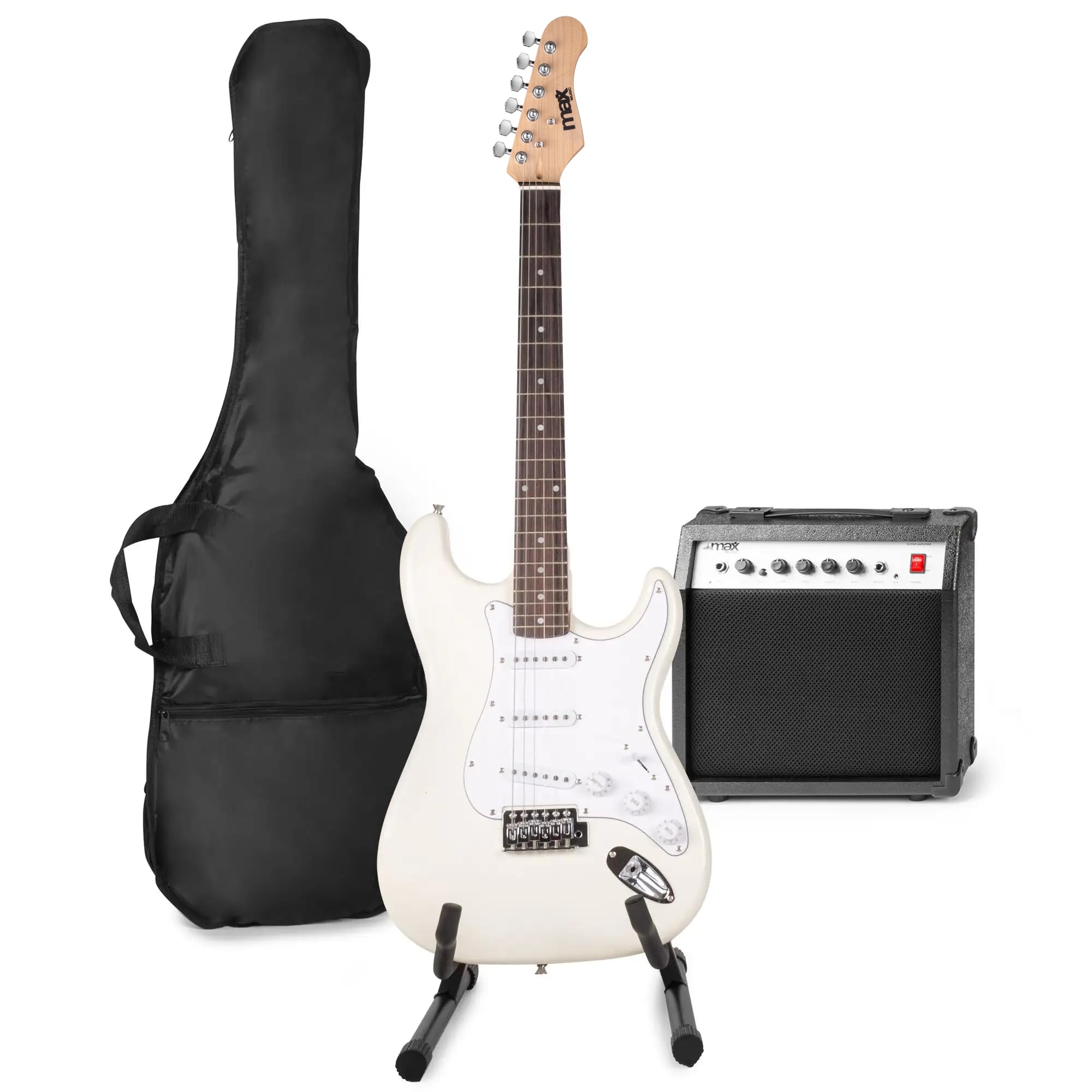 MAX GigKit Set de Guitare Électrique avec Support de Guitare - Blanc