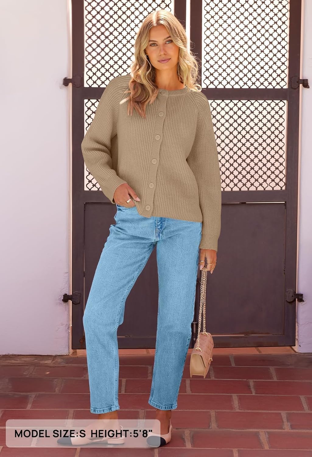 MEROKEETY Women's Winter Fall Long Sleeve Cardigan Sweater 2026 Crew Neck Button Open Front Chunky Knit Outfits - Image 7