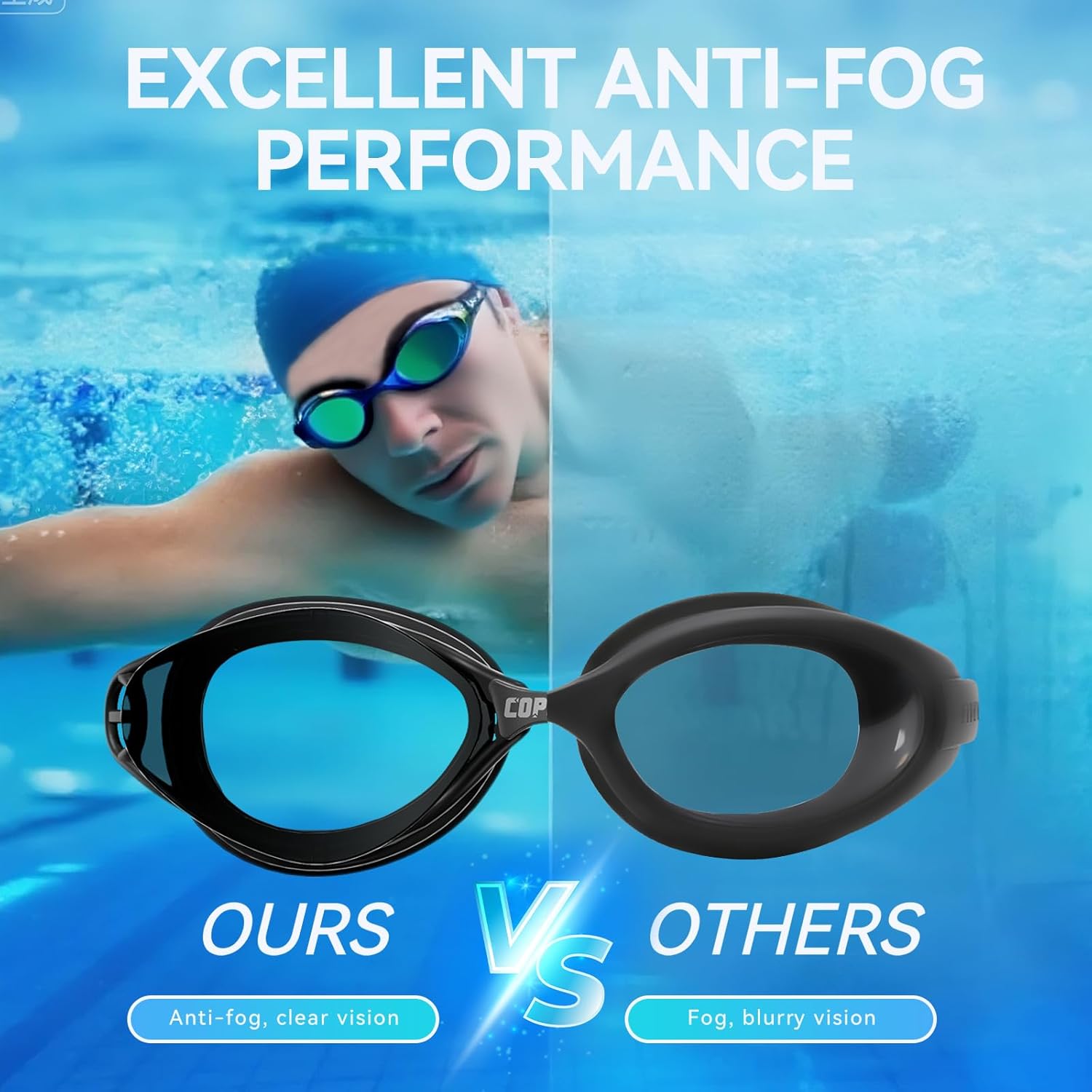 COPOZZ S3 Swim Goggles for Adult, Swimming Goggles Clear Vision Anti Fog UV400 Protection No Leaking for Men Women Youth - Image 3