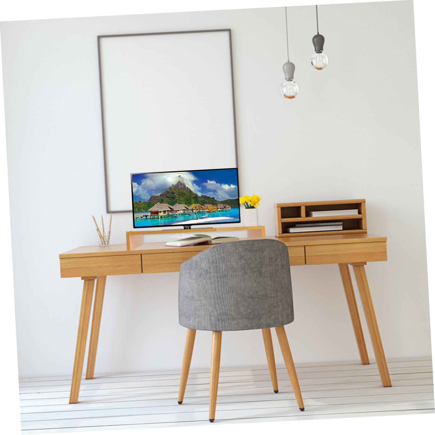 KOMBIUDA Alzata Monitor da Scrivania in Legno per Computer e Laptop | Supporto per Scrivania, Scrivania Organizer e Organizzazione Scrivania, Decorazioni Scuola