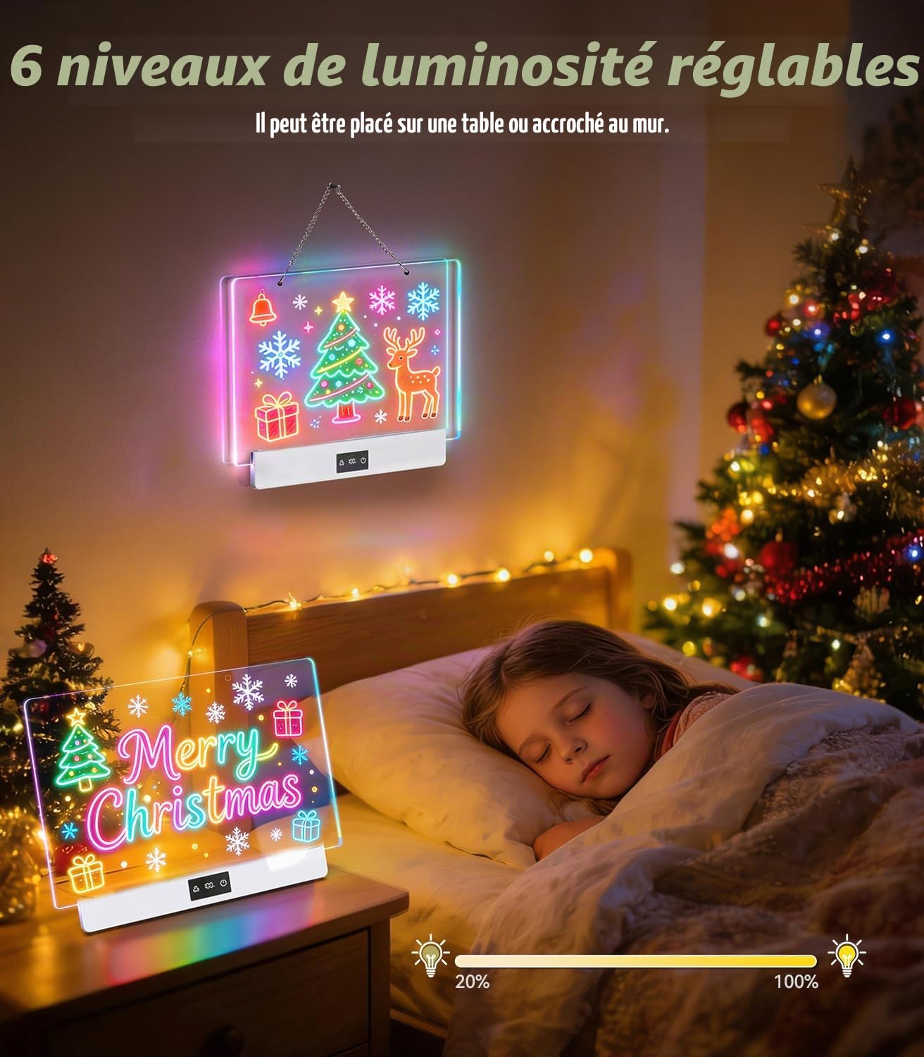 Tableau Lumineux Dessin Enfant - Ardoise Lumineuse 35x23cm avec 8 Couleurs RGB & 3 Modes Planche à Dessin LED Rechargeable, Support et Chaîne Inclus - Tablette Lumineuse Dessin