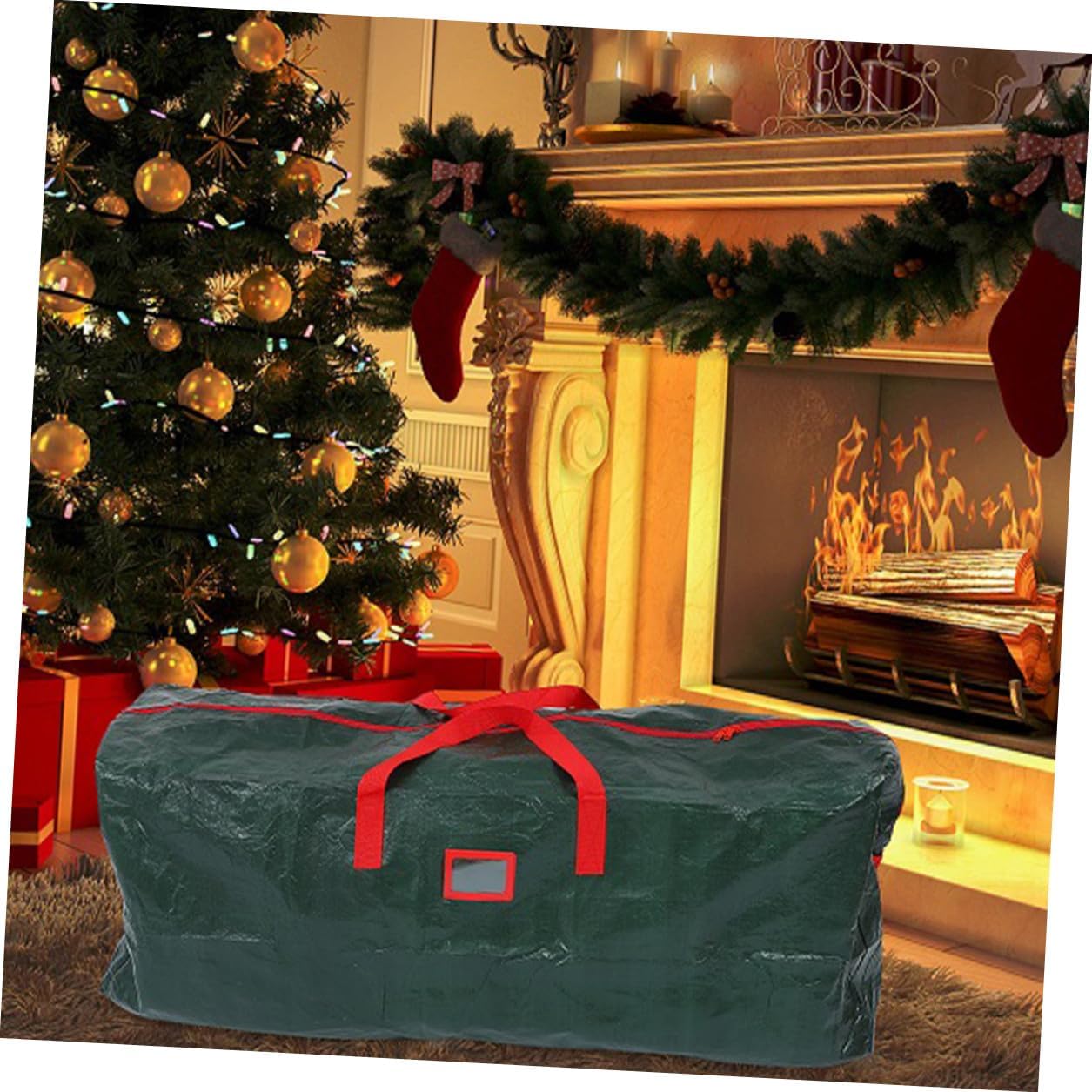 Waterproof Christmas Tree Storage Bag 65x15x30in Green Dustproof Tree Pouch with Handles for Holiday Décor Organization