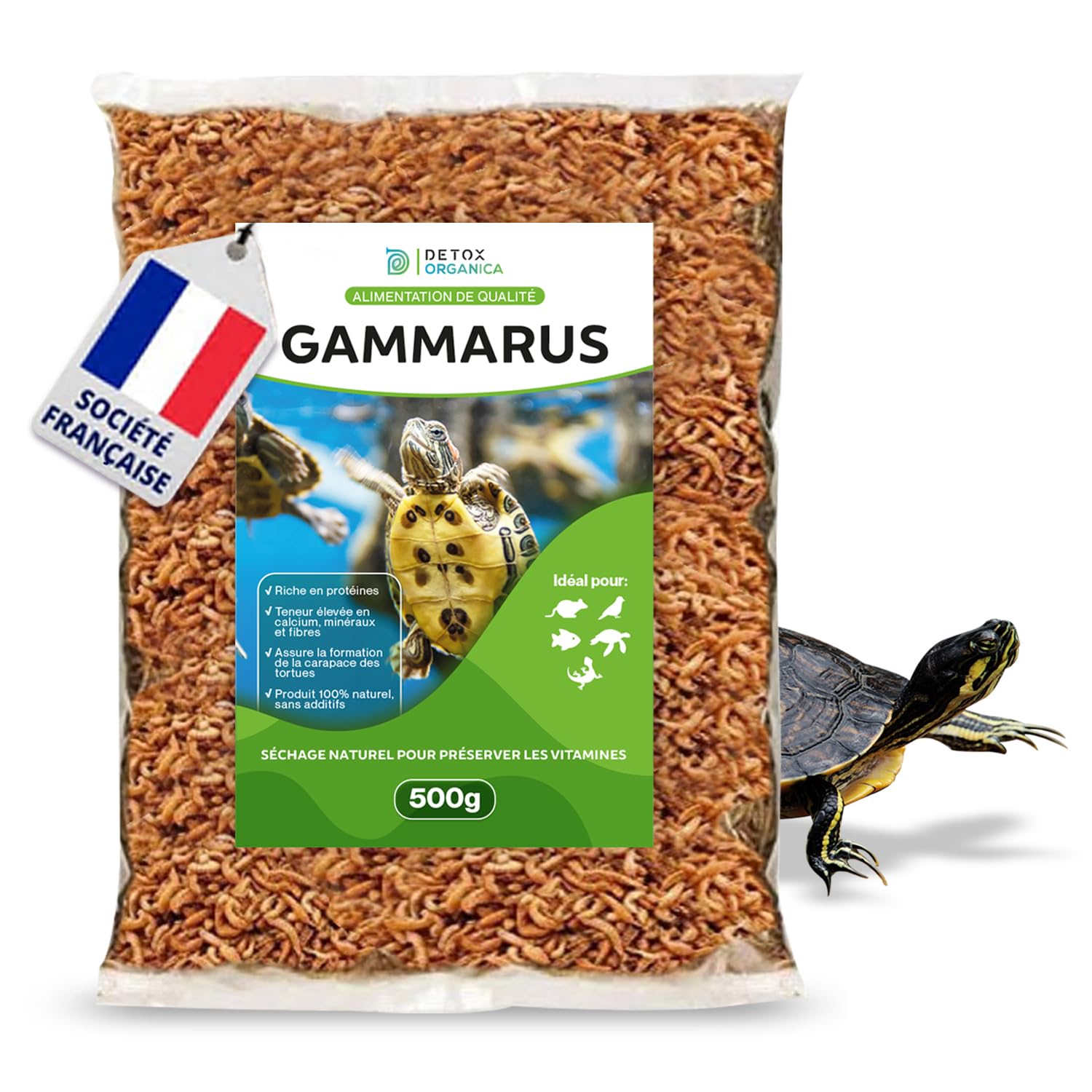 Comida Tortugas de Agua 500g / 4L – Alimento 100% Natural – Comida para Tortugas Rica en Calcio, Sales Minerales, Fibras – Comida de Tortugas Gammarus