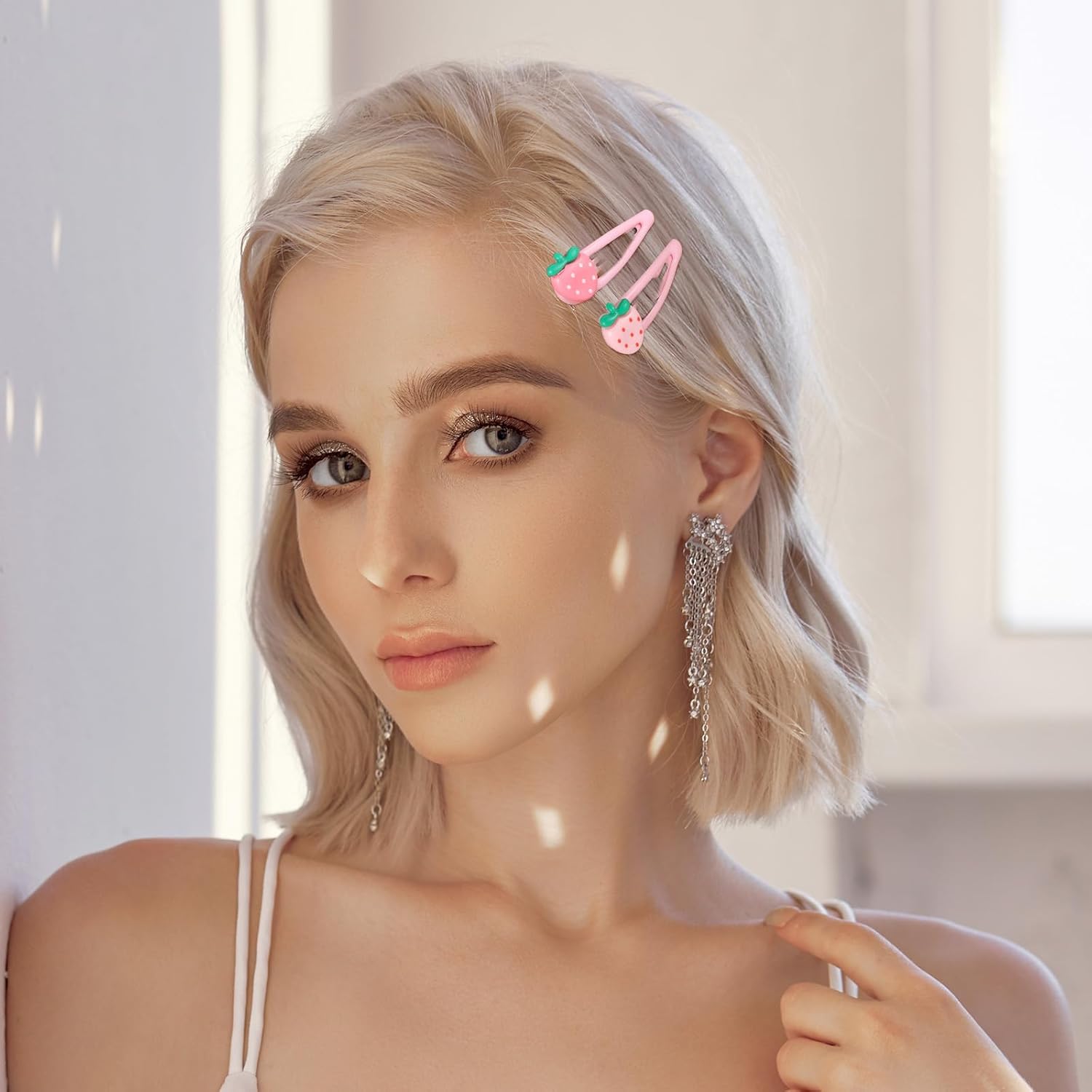 4Pcs Strawberry Hair Clips for Women Girls – Pink Cute Hair Accessories, Kawaii Plastic Snap Barrettes for Teens, Kids, Party Gifts - Image 7