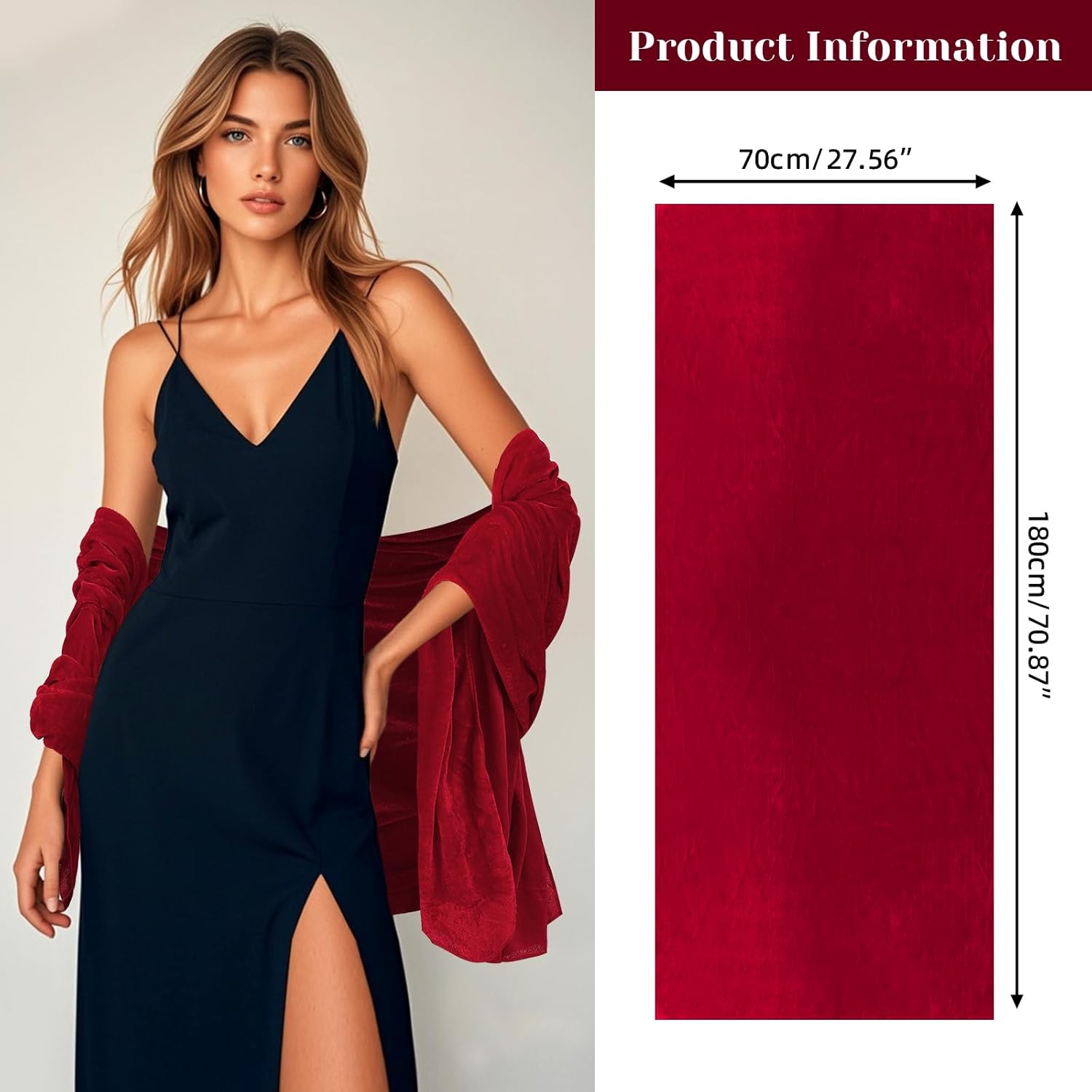 E-Clover Women Red Velvet Scarfs Shawls and Wraps for Evening Dresses Wedding Shawl Wraps for Dress Accessories Winter - Image 2
