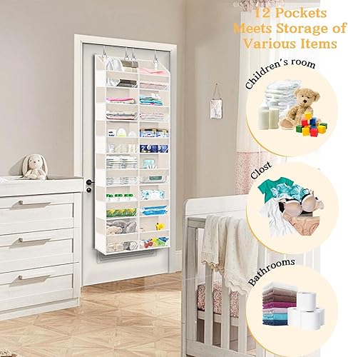 Miniatura 6 de Organizador para colocar sobre la puerta de 6 niveles, almacenamiento extra grande detrás de la puerta de 12 compartimentos, capacidad de peso de 80