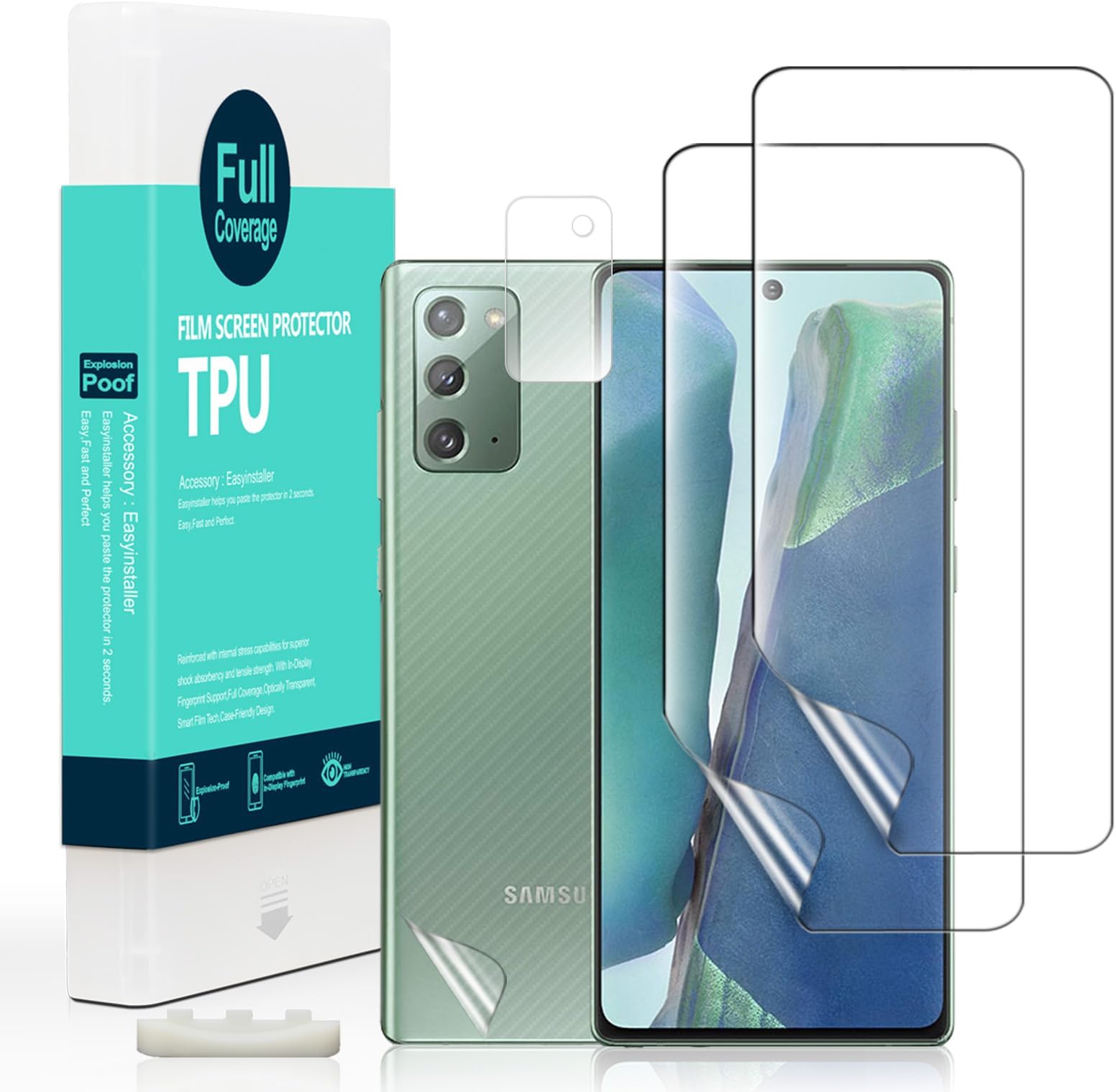 2 Pack Samsung Galaxy Note 20 5G Protective Film with Camera Lens Protector and Back Protective Film for Samsung Galaxy Note 20 5G Anti-Fingerprint Bubble