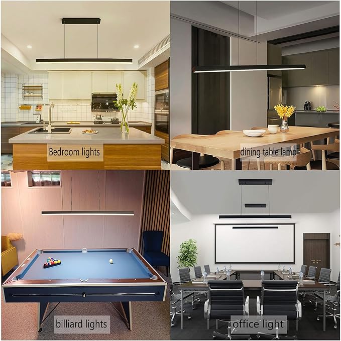 SENFAY SENFAY LED Hanglamp Zwart Dimbaar, Modern Hanglamp Eettafel met Afstandsbediening, Lineair design hout Eetkamerlamp in hoogte verstelbaar, 52W Eettafel lamp voor Eetkamer, Keuken, Kantoor, L150cm photo 3