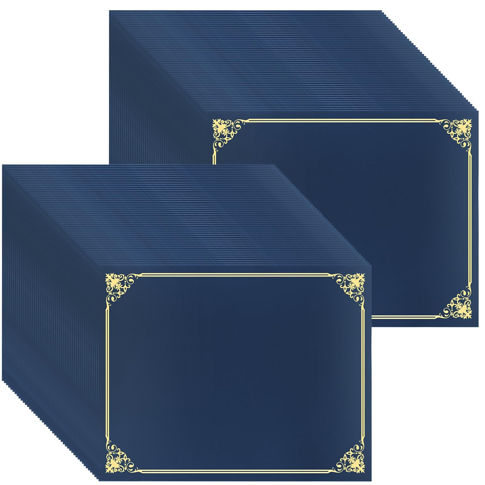 50 Pcs Certificate Holders Bulk, Navy Blue Diploma Covers Gold Foil Border, Document Covers for Letter Size 8.5x11" Award Certificates, Cardstock,