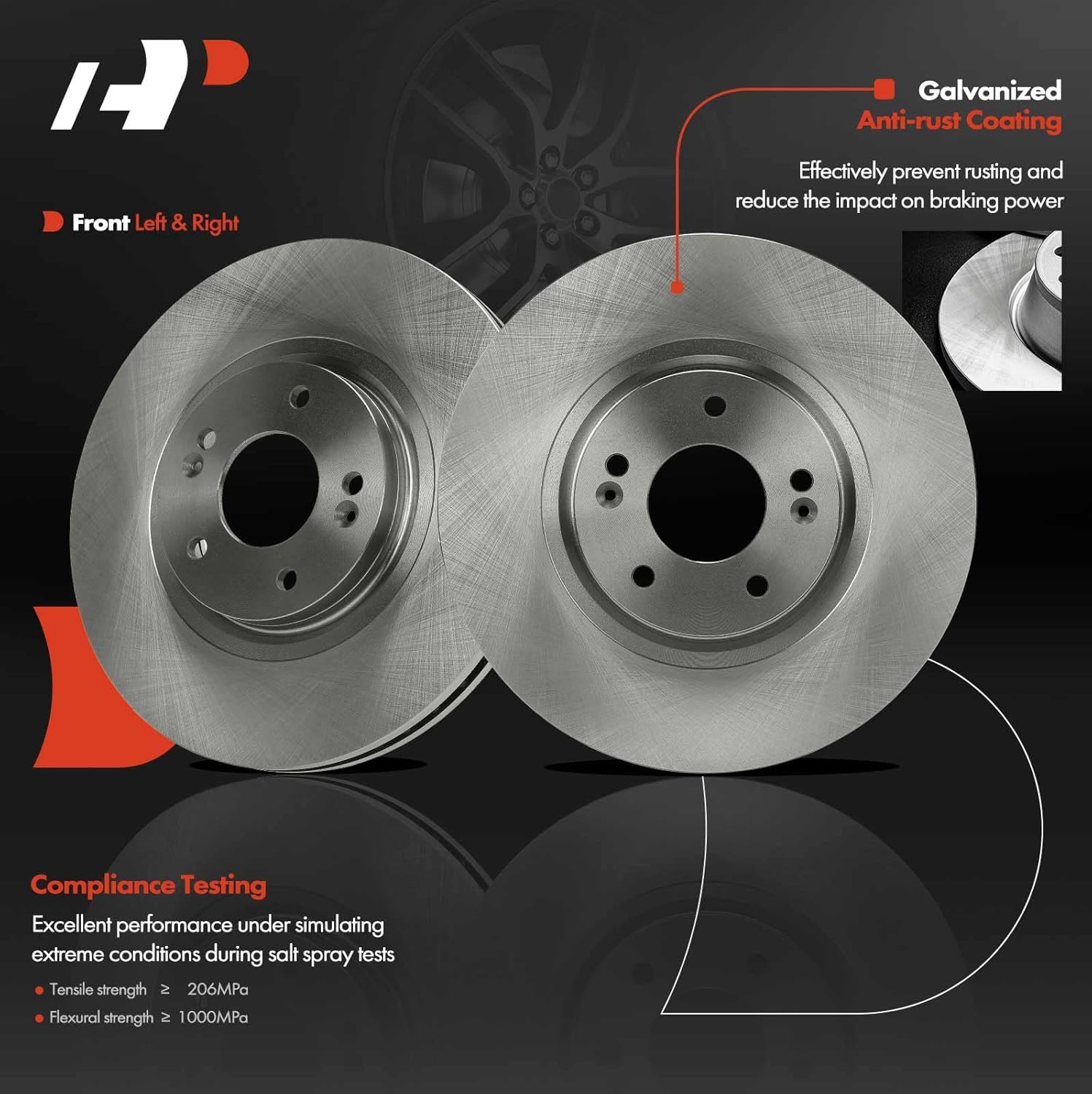 A-Premium 12.60 inch (320mm) Front Vented Disc Brake Rotors Compatible with Select Hyundai and Kia Models - Santa Fe/Santa Fe Sport 2013-2018, Santa Fe XL 2014-2019, Sorento 2014-2019, 2-PC Set