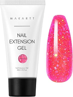 Makartt Poly Nail Gel-50ML Large, Dark Hot Pink Glitter Color, Strong Builder for Extension Overlay Strengthener 3D Diy, Long-lasting for Nails French Manicures Home Salon-Pink Pretty