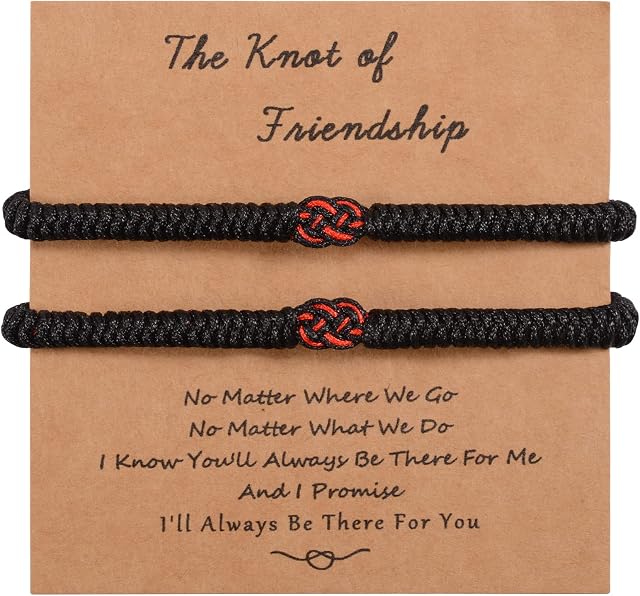 MANVEN 2 Pcs Friendship Bracelet Love Kont Best Friend Bracelet Buddhist Tibetan Handmade Black and Red String Long Distance Lucky Matching Bracelets Jewellery Gifts For Women Men Girls Bff Sisters