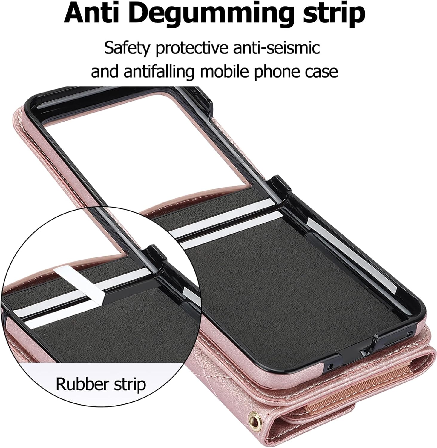 for Motorola Razr 2025 Wallet Case with Card Holder, PU Leather Crossbody Wallet Lanyard Shockproof Case for Motorola Razr 2025 (Rose Gold)