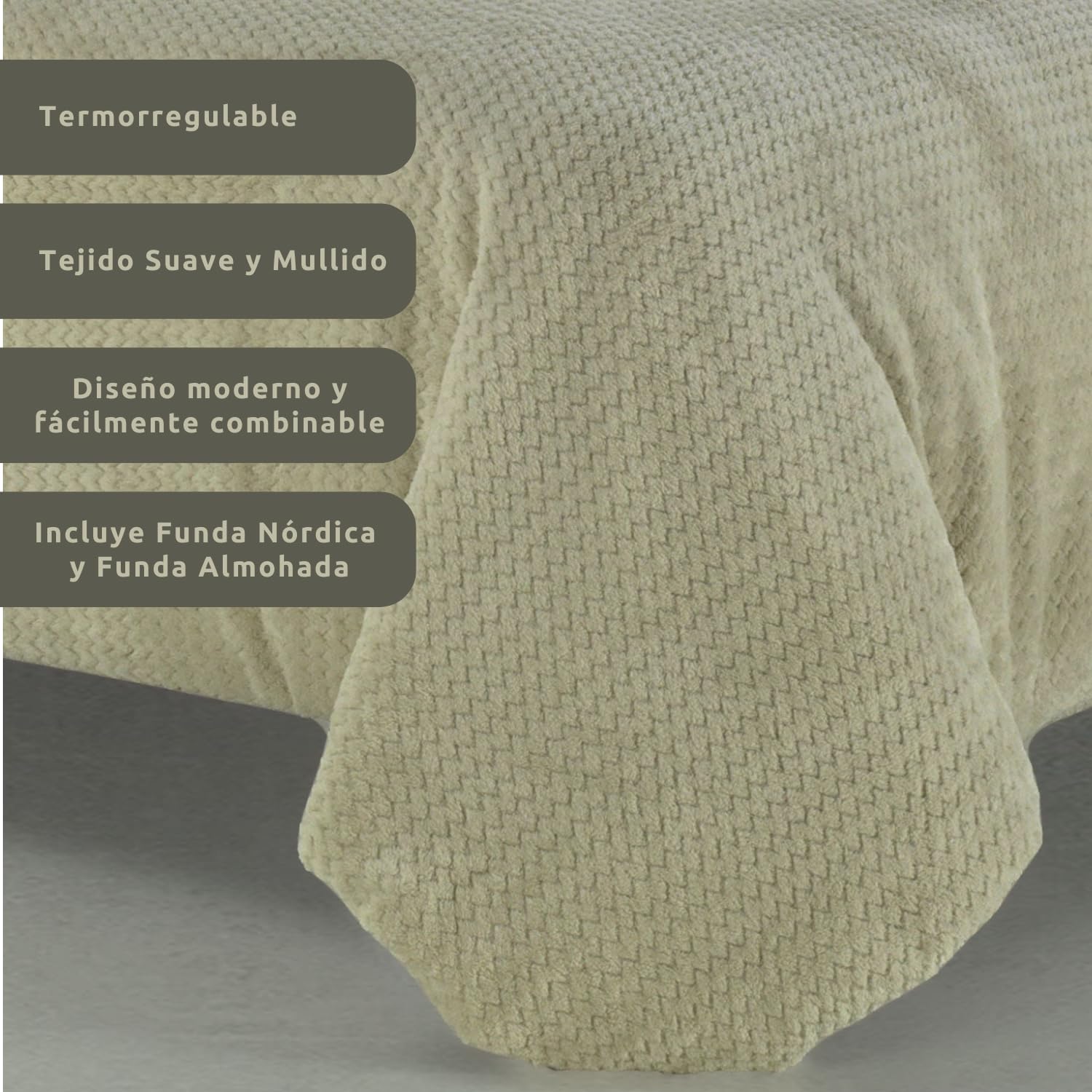 Donegal Collections Funda Nórdica Coralina Cama 150 Beige - Funda Nordica Cama 150 Coralina - Incluye 1 Funda de Almohada - Funda Nordica Tacto Extra Suave Ideal Invierno y Otoño 200 gr² Antiácaros