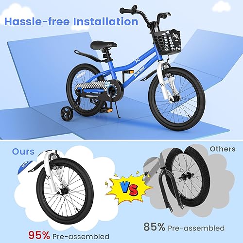 Miniatura 4 de BABY JOY Bicicleta para niños, 12, 14, 16, 18 pulgadas, para niños y niñas de 3 a 8 años con ruedas de entrenamiento, freno de mano, freno de