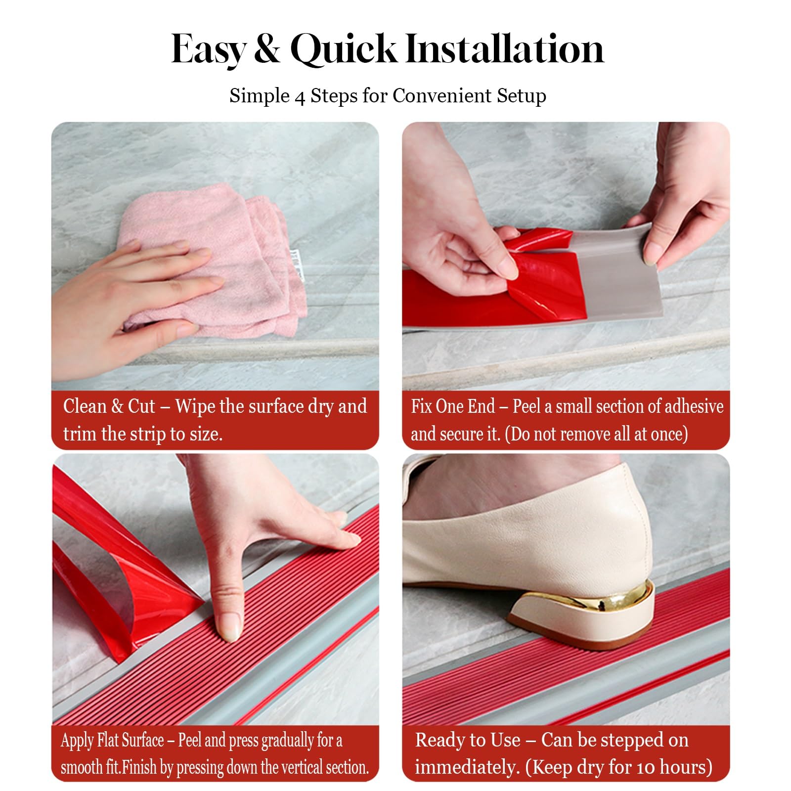 Tiras antideslizantes para peldaños de escalera, autoadhesivas, protectores de bordes de goma para peldaños interiores y exteriores, tiras de seguridad de vinilo para escaleras (rojo, 4,06 m160