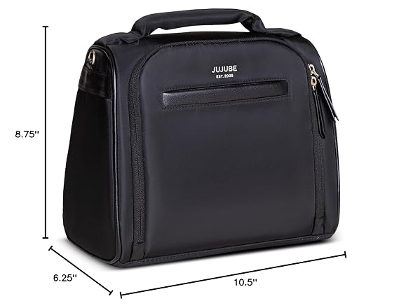 JuJuBe Insulated Bottle Satchel Diaper Bag, Convertible Diaper Bag with Portable Changing Pad, Black
