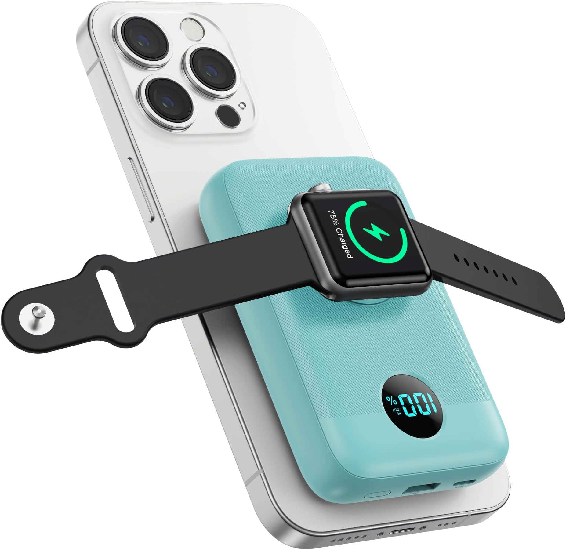 Magnetic Portable Charger 10800mAh,4-in-1 Wireless Power Bank with iWatch Charger, QC4.0+20W PD Fast Charging USB C Battery Pack with LCD Display for Magsafe,iPhone 16/15/14/13/12 Series (Green)