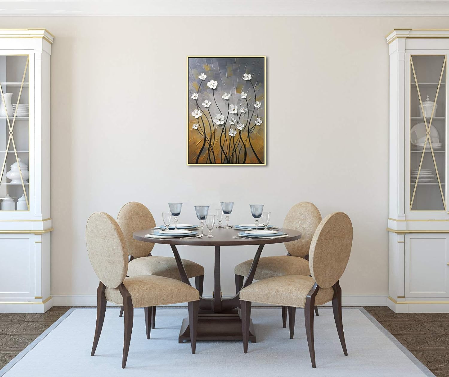 Wieco Art Framed Wall Art Morning Dancing Floral Oil Paintings Canvas Wall Art Modern Grace Abstract Flowers Artwork for Living Room Bedroom Home Decorations Wall Decor with Golden Frame