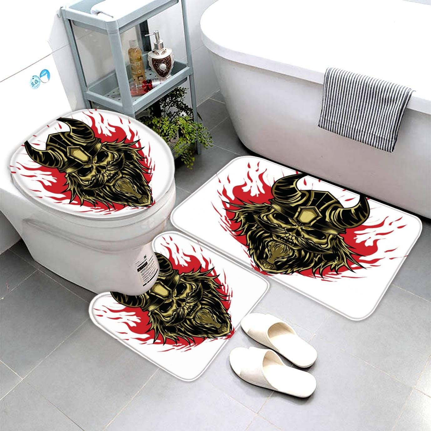 Genérico Alfombra de baño, alfombras de baño Negras escandinavas, Alfombra de baño de Lujo de Microfibra, Juego de alfombras absorbentes, Alfombrillas de baño vikingas Vintage, Alfombrilla de pedesta