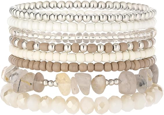 Noessla Boho Beaded Bracelets for Women Stackable Irregular Natural Stone Bead Stretch Bracelet Set 8PCS Costume Jewelry Gifts for Her