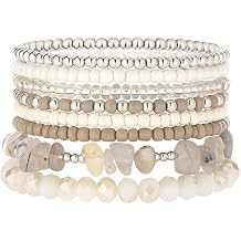 Noessla Boho Beaded Bracelets for Women Stackable Irregular Natural Stone Bead Stretch Bracelet Set 8PCS Costume Jewelry Gifts for Her