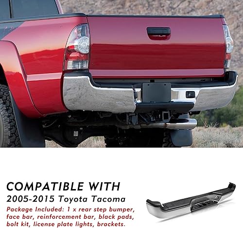Vista 41 de Reemplazo del conjunto de parachoques trasero para Toyota Tacoma 1995 1996 1997 1998 1999 2000 2001 2002 2003 2004, parachoques de acero cromado
