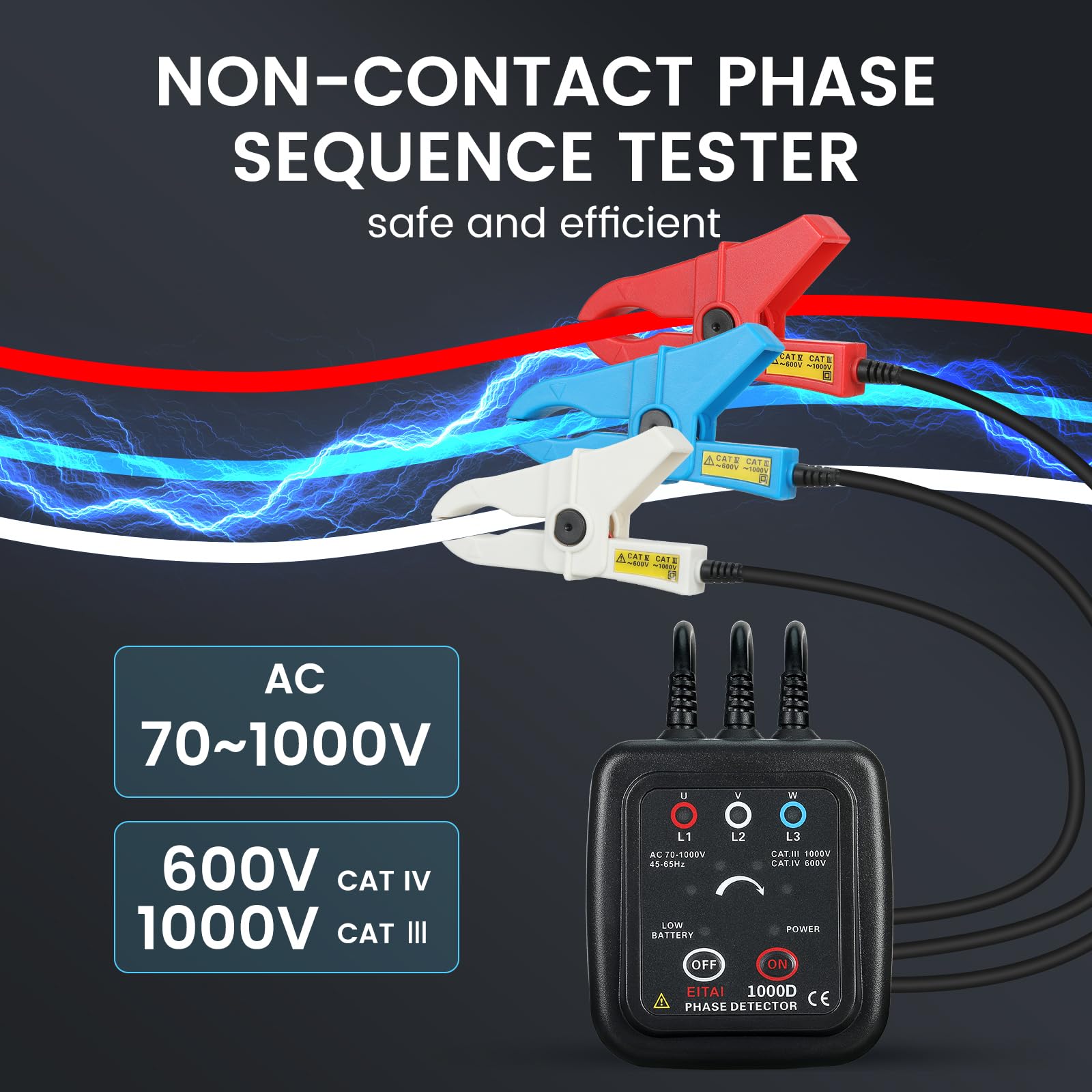 ETCR1000D Tester di sequenza di fase senza contatto, AC 70V-1000V, Φ1,6 pollici/40 mm, vendite dirette del produttore, misuratore di rotazione di fase