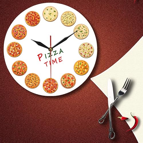 Miniatura 6 de The Geeky Days Diferentes gustos Pizza Time Reloj de pared de cuarzo silencioso moderno Italia sueños cocina decoración del hogar estilo napolitano