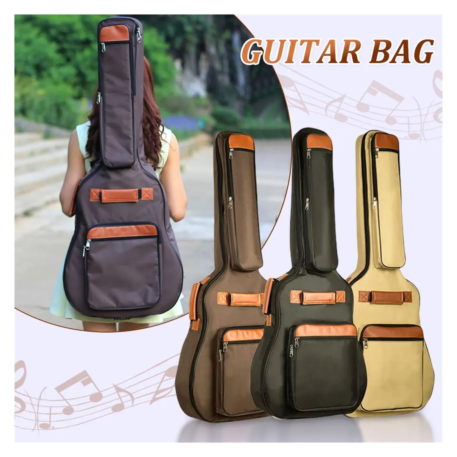 Bolsa for Guitarra acústica clásica de 41 Pulgadas con múltiples Bolsillos for Accesorios, Tela Oxford 600D, Acolchada Esponja Gruesa para Guitarra(Black)