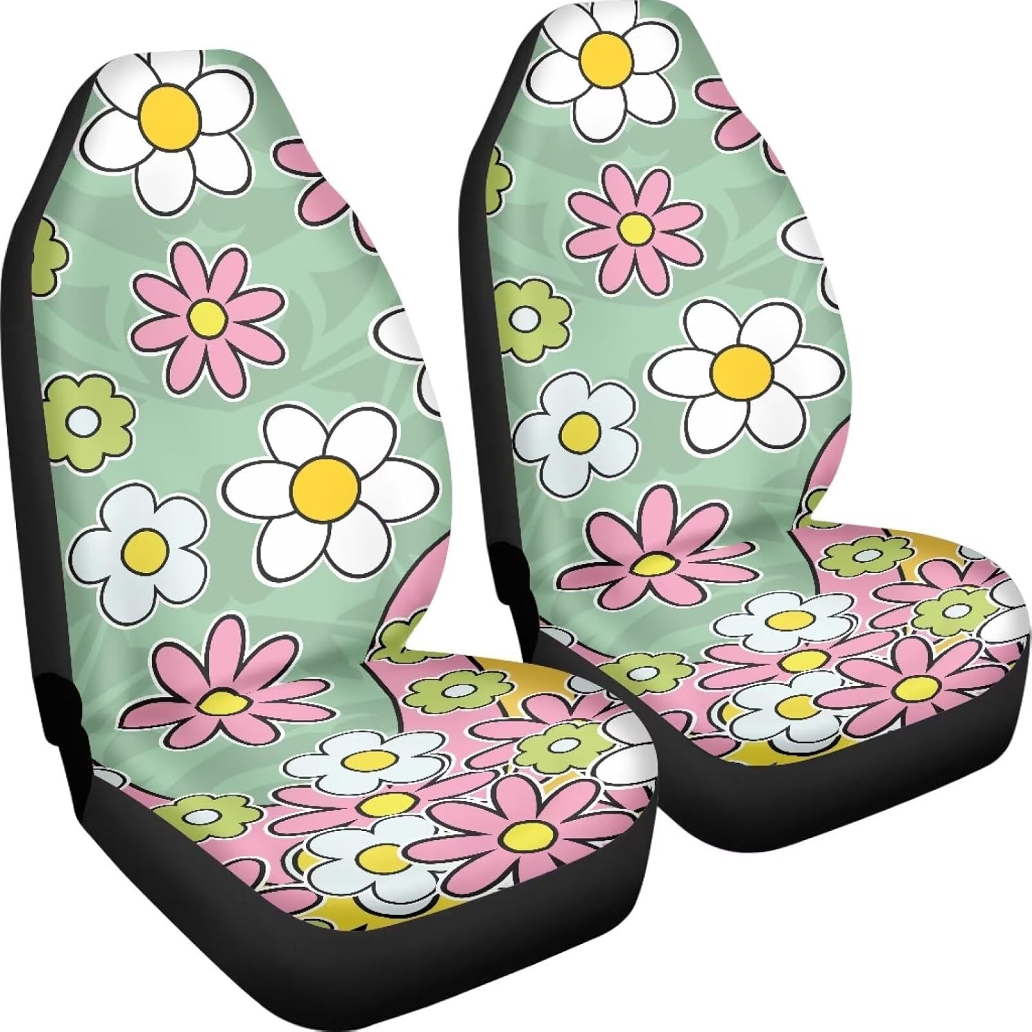 UNICEU Hippie Flowers Car Seat Covers Full Set of 2 Vehicle High Back Stretch Front Seats Cover Cars Decor Accessories