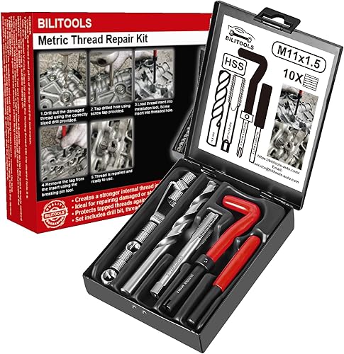 Miniatura 9 de BILITOOLS Kit de reparación de roscas de 7/16-14 pulgadas, kit de reparación de helicoidales de taladro HSS SAE