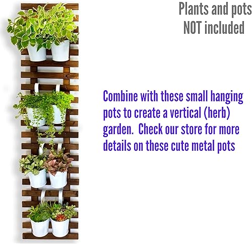 Miniatura 4 de ShopLaLa Paquete  Maceta de 4 pulgadas + soporte de madera para plantas, macetas pequeñas de metal negro, macetas colgantes de madera para plantas