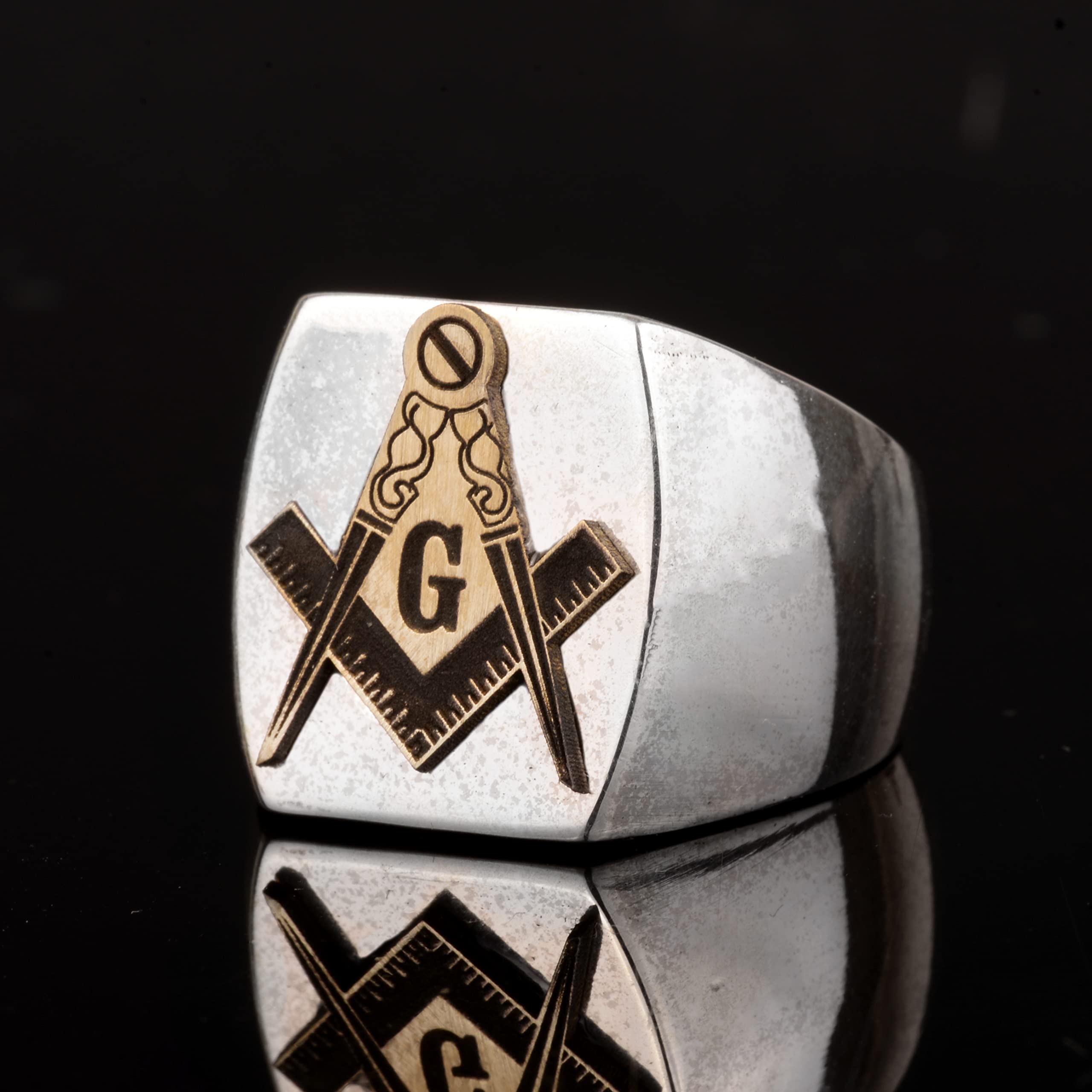 KAMBO Anillo masónico para hombre, anillo único hecho a mano, de plata de ley 925 para hombre, bronce plateado, sin piedras preciosas, Plata de ley 925, bronce, piedra preciosa, madera, Sin