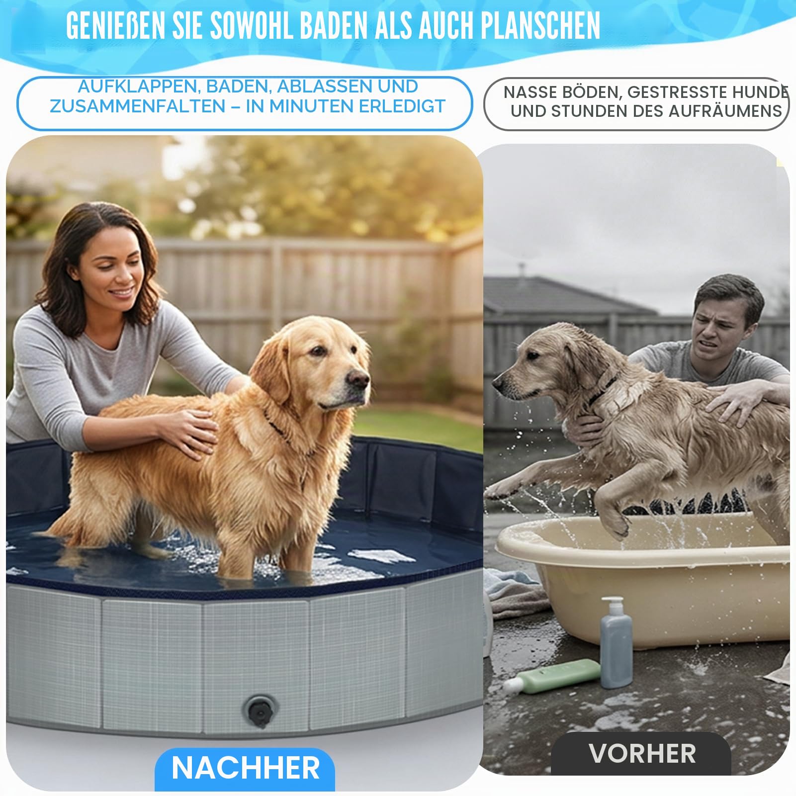 Hundepool – Faltbarer Pool 100x30, 2026 Verbesserte 5mm PP-Platte und Verdickter Boden, Tragbare Rutschfestes Hundeplanschbecken für Große Mittelgroß Kleine, Ideal für Innen & Außen (Grau)