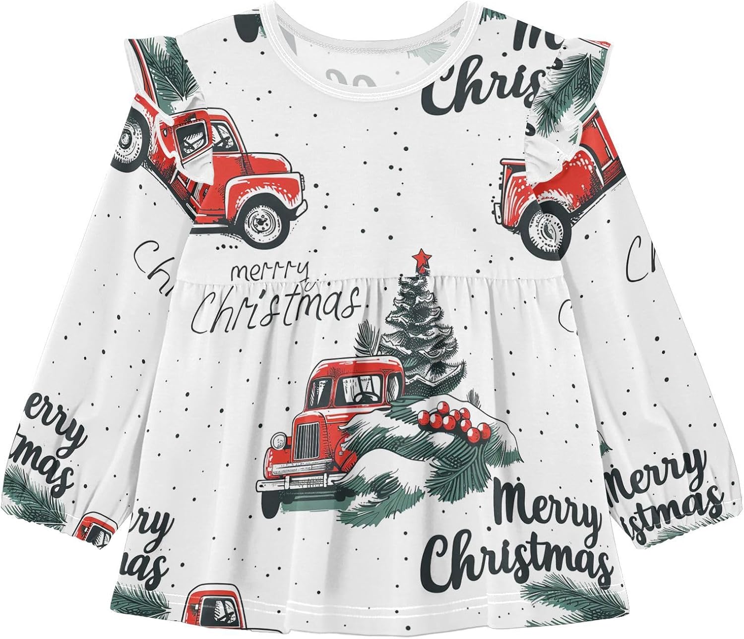 visesunny Toddler Clothes for Girls Merry Christmas Car Tree Long Sleeve Fall Shirts Cotton Top with Ruffle Collar